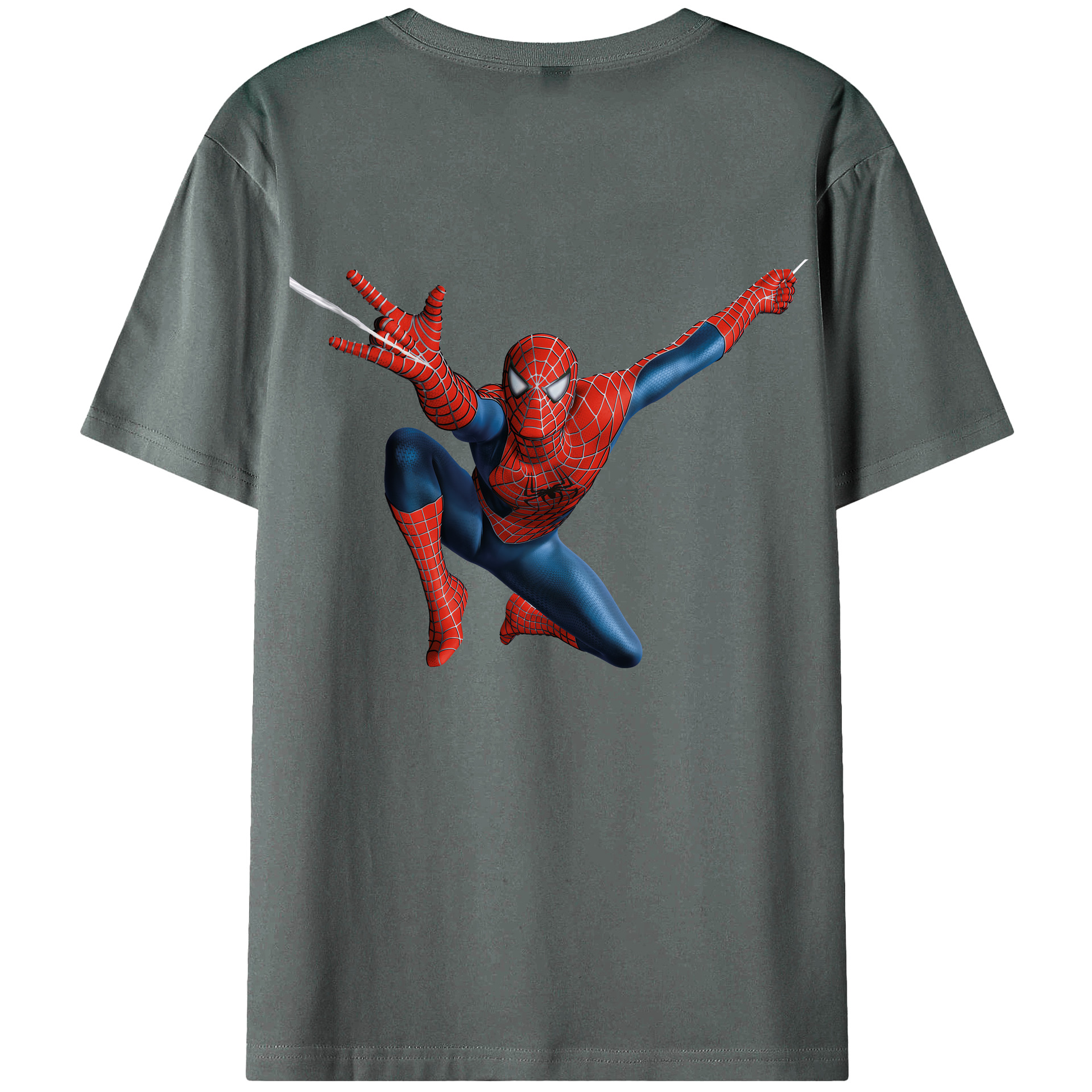（画像用） Spider Man スパイダーマン 綿100％ メンズ半袖Tシャツ（バックプリント） 通気性
